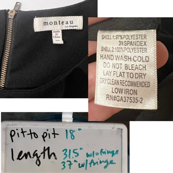 MONTEAU Black Sleeveless Sheath Dress with Added Fringe Hem Size M - Picture 9 of 10